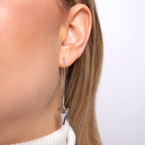 Shark Tooth Chain Drop Threader Earrings by Lauren Howe | .925 Sterling Silver | Crystal